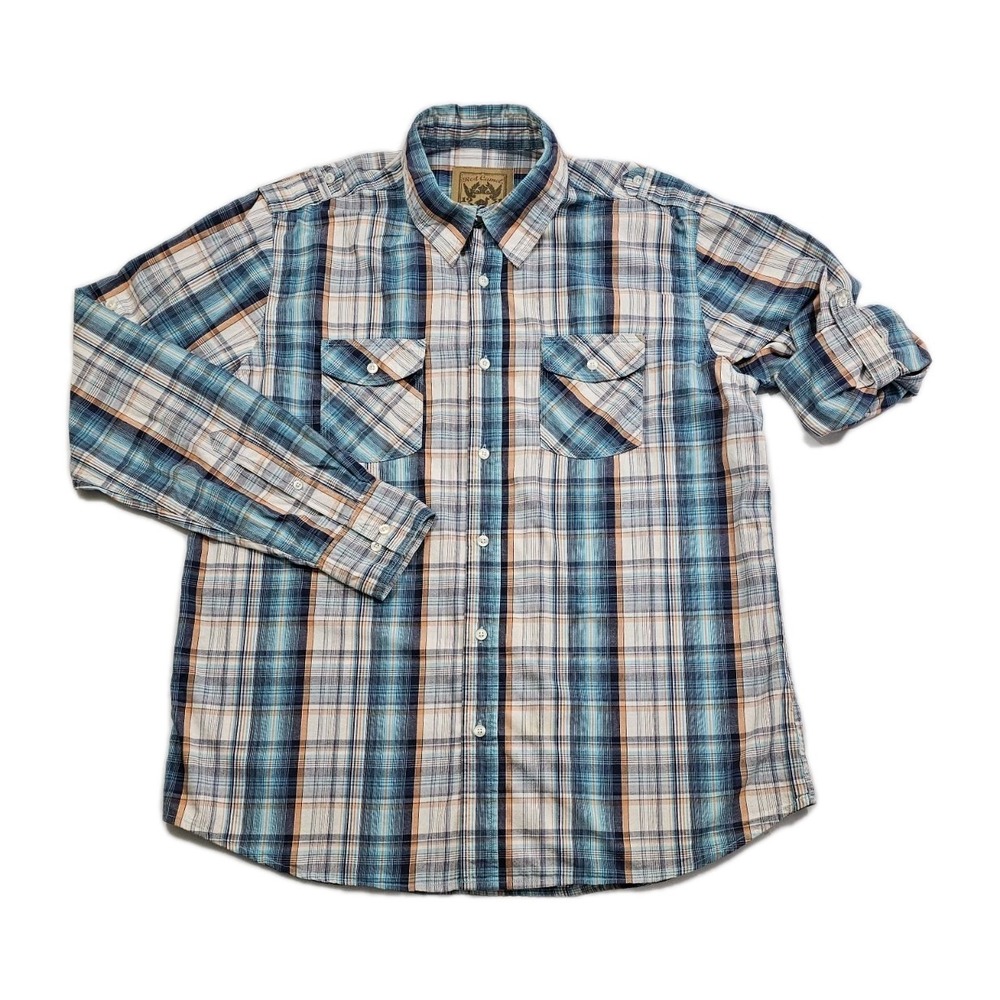 Red Camel 1931 men's long-sleeve plaid button-up Green Teal Fishing Shirt